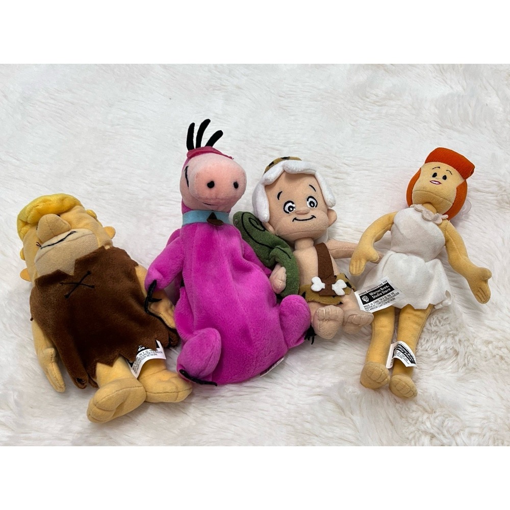 Vintage 90s WB Studio Store Fred Wilma Flintstone Beanbag Plush Dino Lot